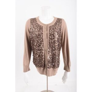 Talbots Womens Brown Sequined Cardigan Sweater 3/4 sleeves Sz US M NWT